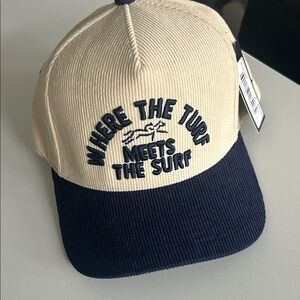 Breeders Cup Where the Turf Meets the Surf Beige and Navy Embroidered Hat